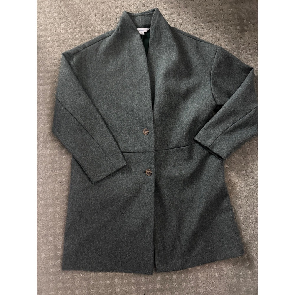 Old Navy Womens Medium Green Stand Collar Two Button Wool Blend Car Coat Jacket